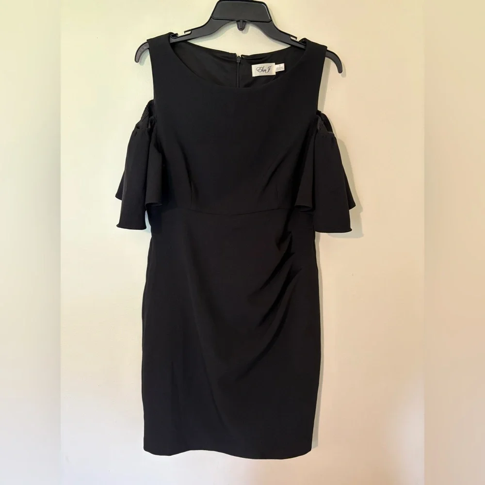 Eliza J Women’s Cold Shoulder Ruffle Sheath Dress Size 14 Black - Picture 1 of 9